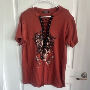 Fashion Nova Rust Skull Lace-Up Tee